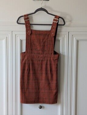 Lulu's Rust Plaid Pinafore Dress. Size Medium.